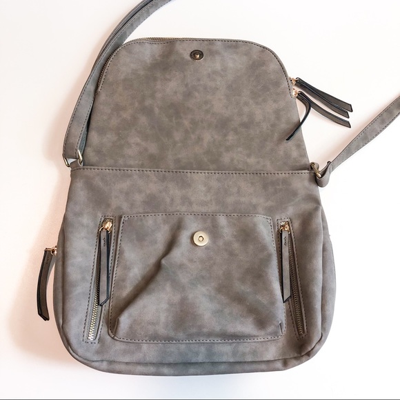 Large Gray Zipper Flap Crossbody - Picture 5 of 10